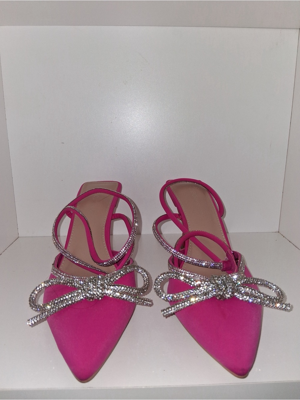 BCBG Women's Pink Pointed Toe Crystal Bow Slingback Flats